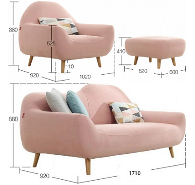 Ghế sofa gỗ gia đình nhỏ gọn đẹp GSF90 kích thước đa năng