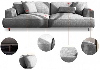 Ghế sofa bọc nỉ băng dài 222cm GSF145 thiết kế sang trọng đẹp