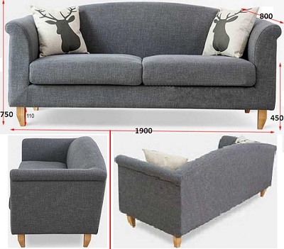 Ghế sofa văng vai cong bọc nỉ cao cấp GSF241 Khung gỗ tự nhiên