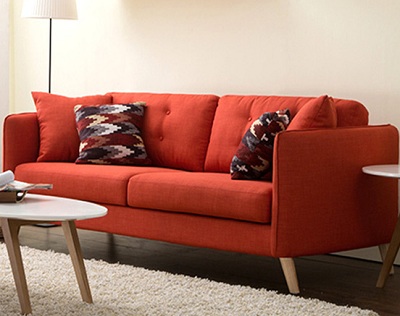 Ghế sofa bọc nỉ màu đỏ 208cm hiện đại GSF200 thiết kế thanh thoát chân gỗ