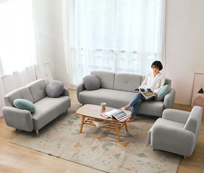 Bộ ghế sofa cho gia đình bọc vải nỉ GSF44 kiểu dáng nhỏ gọn