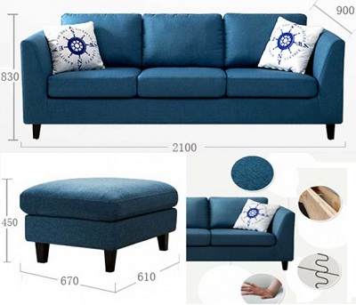 Thiết kế Ghế sofa bọc nỉ Kích thước Văng: 210 x 90 x 83cm - Đôn: 67 x 61 x 45cm Dài x Rộng X Cao GSF196