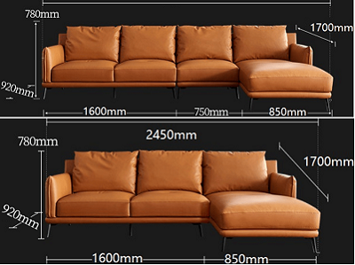 Thiế kế ghế sofa da 2m45