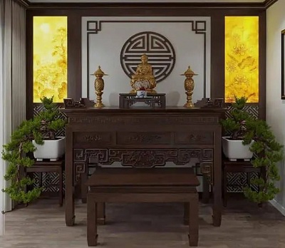 Bàn thờ gỗ sồi chạm khắc tinh xảo 153cm BTD09 1530 - 1750 - 1970