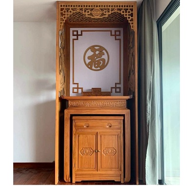 Bàn thờ gỗ Sồi chạm khắc tinh xảo BTD12 họa tiết mang ý nghĩa tâm linh