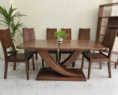 Bộ bàn ăn gỗ sồi chân chữ X PA106