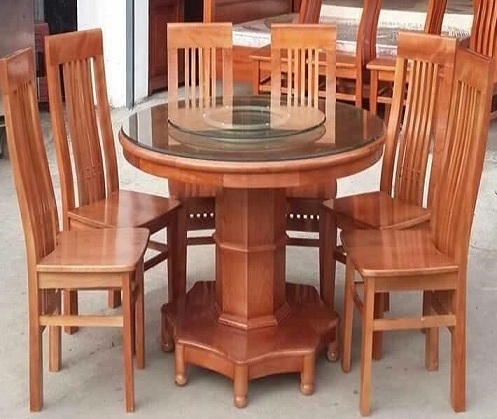 Bàn ăn gỗ xoan chân hộp sơn mầu cánh gián