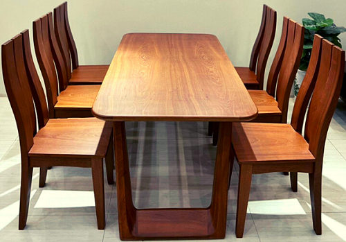 Bàn ăn gỗ xoan đào chân quỳ PA111 ghế lưng cao