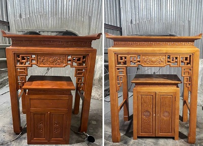 Bàn thờ gỗ sồi nga chân đứng chạm hoa sen BTD28 họa tiết đơn giản