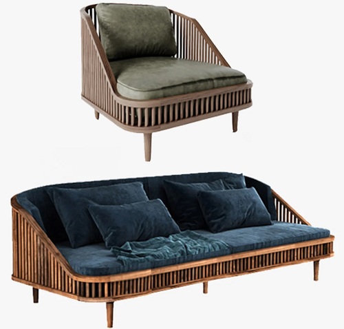 Ghế sofa Rustic đơn hoặc băng đôi GSF270 gỗ tần bì tự nhiên sang trọng