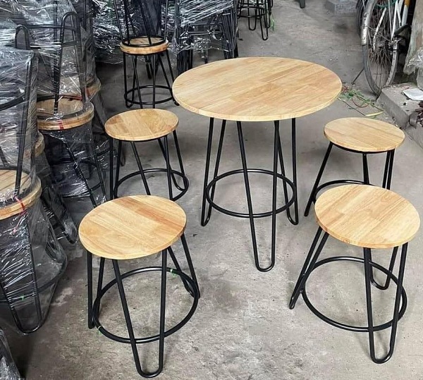 Bộ ghế bàn cafe sắt sơn tĩnh điện mặt gỗ BCF09 đẹp sang trọng hiện đại