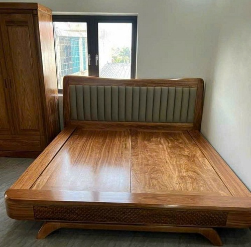 Giường ngủ gỗ verneer hương xám cao cấp GN70 đầu giường bọc da PU